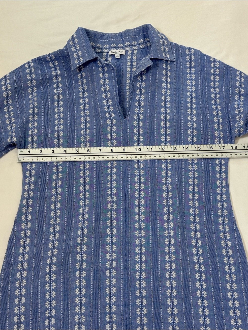 Splendid Chambray Blue and White Printed Mini Dress Dolman Sleeve Tunic - Picture 5 of 8